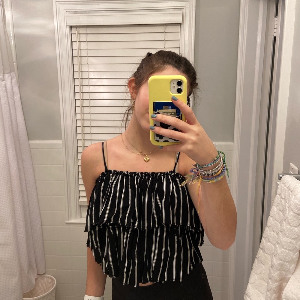 black and white striped blouse